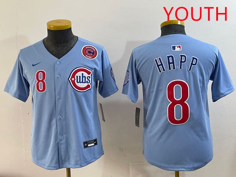 Youth Chicago Cubs #8 Happ Light Blue Throwback 2025 Nike MLB Jersey style 3->youth mlb jersey->Youth Jersey